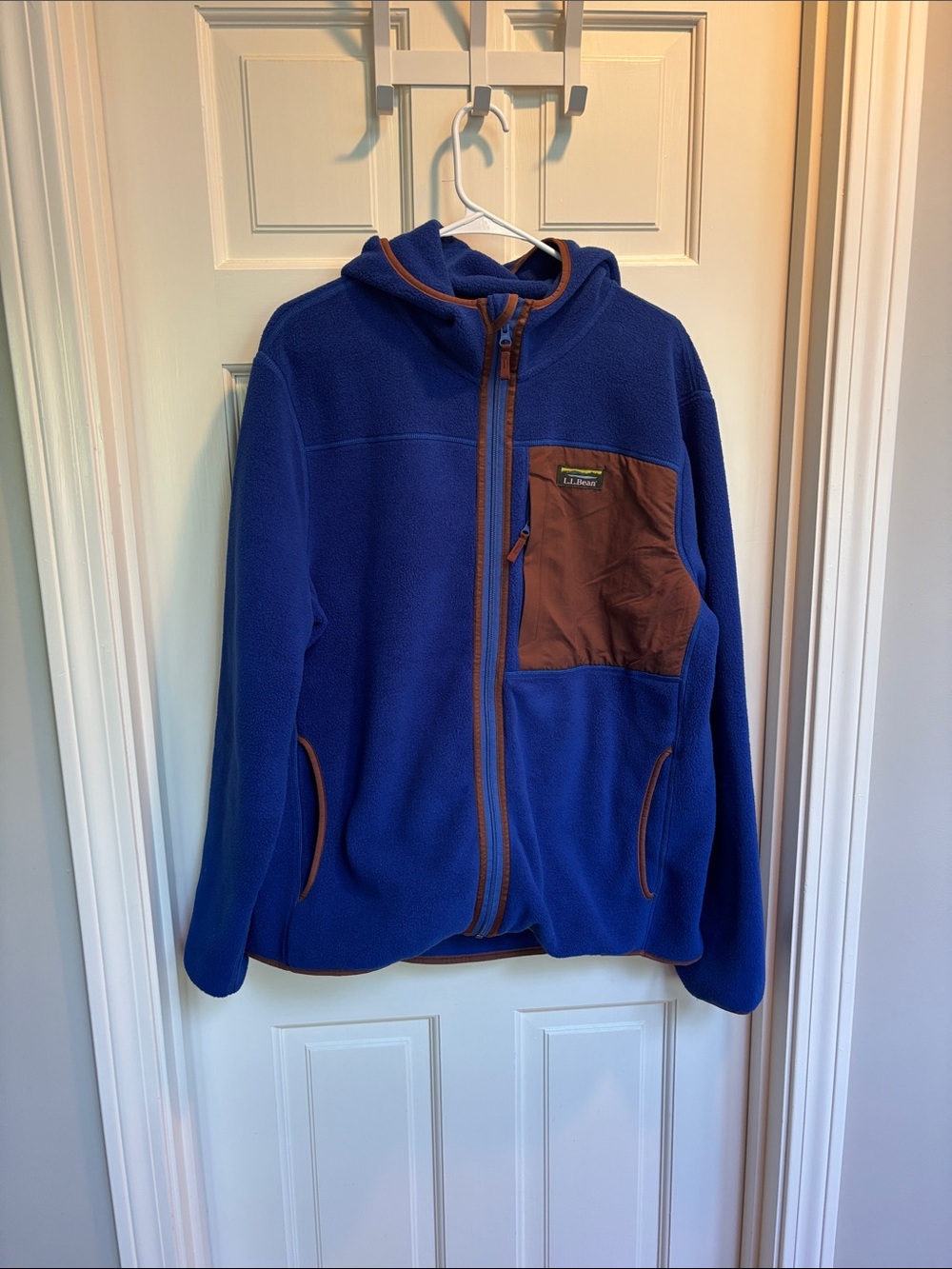 L.L. Bean Royal Blue Fleece Jacket with Brown Chest Pocket